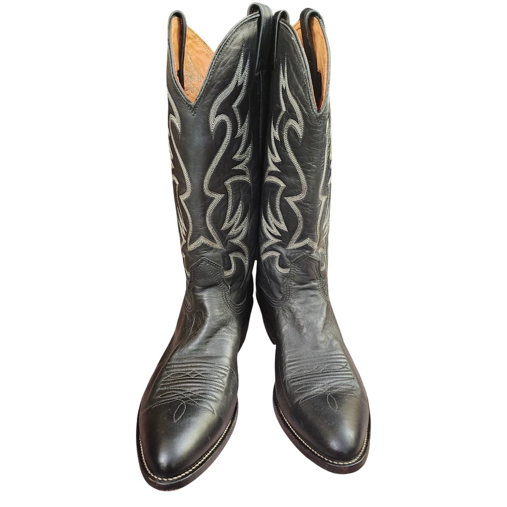 Nocona Black Leather Cowboy Boots Pointed Toe Contrast Stitch USA 7501 8 B